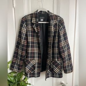 Requirements plaid blazer with zip up closure